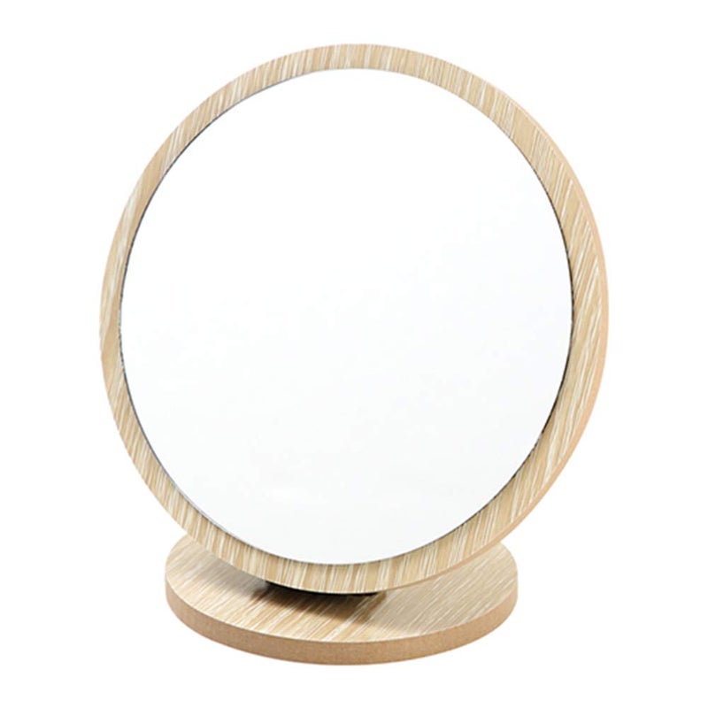 Aestivate Round Compact Table Mirror - Standing Wood Framed, 90 Degree Rotating for Makeup & Cosmetic - Image 1